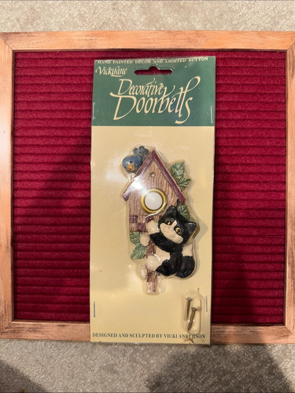 Vintage never opened Decorative Doorbell - Black Cat and bird house